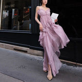 Plataz Summer New Net Red With The Same Purple Bare Back Strap Irregular Dress Seaside Vacation Sling Skirt