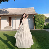 Plataz Holiday Atmosphere Feel Dress Women Folded Deep V Hanging Neck Dress Pure Lusty Style Big Back Cake Dress