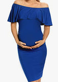 Plataz Women's Sleeveless Leaves Side Shoulder-To-Shoulder Skirts Knee-Jerk Trims Pregnant Women's Dress Maternity