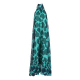 Plataz Printed Holiday Dress 2025 Summer Show Back New Hanging Neck Sleeveless Swing Leaves Side Dress Woman