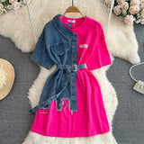 Plataz Hong Kong Flavor Temperament With Belt Round Tie Color Denim Shirt Spring New Chic Leisure Medium DJPT