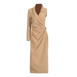 Plataz Elegant Commuter Wind Dress 2025 Summer New V Collar Kinesy Three-Dimensional Decorative One-Sleeve Dress Woman