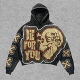 Plataz Fashion Vintage Skull Print Hoodie Y2k Couple Street Hoodie DJPT