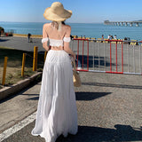 Plataz Holiday Hottie Suit Woman Summer Shoulder Tsets High Waist Half-Body Dress White Sexy Two-Piece