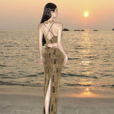 Plataz Style Hottie Sexy V-Neck Slings Body-Body-To-Scks Dress Seaside Holiday Style Design Reveals Back Dress