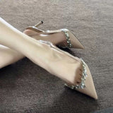 Plataz Bun Head Behind The Word With Fine Heel Water Drill High Heel Shoes Single Shoes Women Solid Color Paint Skin Light Mouth High Heels Women's Shoes High Quality Shoes