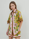 Plataz Casual Suit Women 2025 Spring New Printed Short-Sleeved Shirt + High-Waisted Broad Leg Pants Two Sets