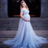 Plataz Women's Short-Sleeved Lace Splicing Mesh Pregnant Woman'stail Dress Photo Dress 1223 Maternity