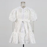 Plataz Round-Neck Dress 2025 New T-Bubble Sleeve Single-Button Vacation Leisure Belt With Sling Dress