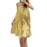 Plataz Holiday Beads With Fluffy Sling Dress Spring 2025 New Super Fairy Sweet Short Skirt
