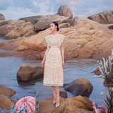 Plataz 2025 Lace Yarn Embroidery Line Lace Splicing Medium Long Dress Dress 817