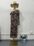 Plataz 2024 New Leopard-Print Twilled Long-Sleeved Long Temperament Dress Woman