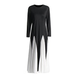 Plataz Elegant Dress 2025 Summer New Bump Color Splicing Round Neck Long Sleeves To Close The Waist Dress Dress Woman