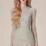 Plataz And Summer Lace Dress Long-Sleeved Three-Dimensional Petals Curry Short Skirt