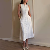 Plataz Summer New Women's Sleeveless Button Waist Temperament Fashion Dress Women HZ0628