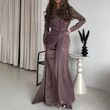 Plataz Women's New Autumn Collar Collar Overlapping Design Dress Dress High-Rise Collar With Long Skirt