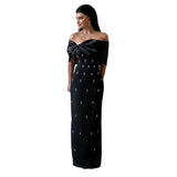 Plataz Temperament Dress Sexy Shoulder Name Party Dinner Dress Banding Skirt