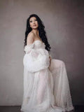 Plataz Women's Clothing Stitching Mesh Yarn Nail Beads Pregnant Women Dress Photo Drag Floor Dress 1241 Maternity