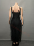Plataz Hot Temperament Elegant Female Banding Dress Net Yarn Studded Dress High-End Evening Dress