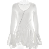 Plataz New Hot Horn Sleeves To Close The Waist Short Dress Sexy Hottie Single Buckle Dress Woman HZ0628