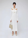 Plataz Knitted Long Dress 2025 Spring Famous Temperament Cross-Toning Knot Hollow Folded Slimming Dress