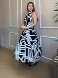 Plataz Summer New Fashion Temperament Round Collar Printing Dress