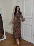 Plataz 2024 New Chiffon Leopard-Print Lotus Sleeve Temperament Long Splicing Irregular Dress