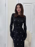 Plataz Spring Festival New Fashion Temperament Long-Sleeved Body Lotus Leaf Side A-Shaped Dress Dress Dress Woman