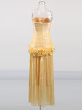 Plataz Yuanfeng Light Luxury Evening Dress 2025 New Women's Summer Breast Flavor Flavor To Waist Leaf Sides And Matching Dresses
