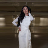 Plataz Sexy Fashion Round Collar Folds To The Waist To Repair The Solid Color Temperament Dress
