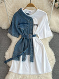 Plataz Hong Kong Flavor Temperament With Belt Round Tie Color Denim Shirt Spring New Chic Leisure Medium DJPT