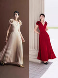 Plataz 2025 V-Neck Shoulder Three-Dimensional Flower Design Short-Sleeved Dress Dress