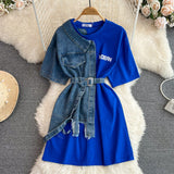 Plataz Hong Kong Flavor Temperament With Belt Round Tie Color Denim Shirt Spring New Chic Leisure Medium DJPT