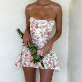 Plataz Bosom Crumm Flower Body Dew Back Dress Casual Holiday Style Sexy Hot Girl Short Dress Girl DJPT