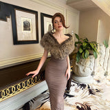 Plataz Autumn 2025 New Temperament Body-Body-Slender Shoulder-To-Heart Shawl Dress Woman DJPT