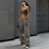 Plataz Rope Girded Casual Workwear Trousers Women Street Fashion Trend Women's Simple Loose Trousers DJPT