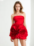 Plataz Wind Brao A-Shaped Dress 2025 Spring New Party Dress Three-Dimensional Rose Big Flowers Splicing Dress Dress Woman