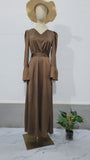 Plataz Temperament Retro V-Neck Age-Retracted Bubble Sleeve Long-Sleeved Collared With Long Sleeve Dress