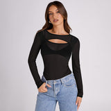 Plataz Women's Summer 2024 New Solid Color Long Sleeve Bottom Net Slamm Slamm An Empty Top DJPT