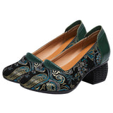 Plataz Beauty Real Leather National Wind Coarse And Shallow Print Comfortable Chinese Style Original Fashion Mother Shoes Lefu Shoes High Quality Shoes