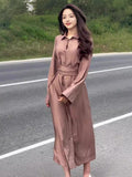 Plataz Summer New French Collar Temperament Waist Solid-Colored Cardigan Dress