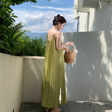 Plataz Red Seaside Holiday Sling Dress Women's Summer 2024 New Temperament Loose 100-Folded Long Dress Super Fairy