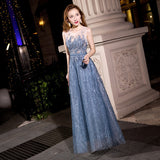 Plataz Dress Women 2025 Spring Year Will Be Dignified Atmospheric Long Thin Blue Fairy Gas Host Banquet Evening Dress