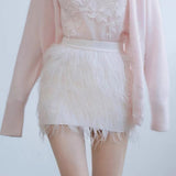 Plataz 2024 New Lace Embroidered Cardigan Vest Feather Dress Tender Gentle Romantic Three-Piece Set