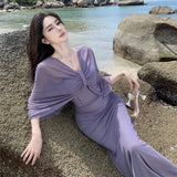 Plataz Design Pure Luster Brae-Shaped Shoulder Dress Studded Temperament Banquet Seaside Holiday Dress