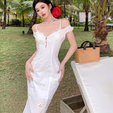 Plataz Temperament Long Dress Women's New Summer Waist Thin Design Hollow Sling Dress