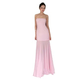 Plataz 2025 New Solid-Colored Sleeveless Chest-Width Roll-Back Hip-Upper Dress
