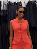 Plataz Suit With Orange Suction Loose Large Size Sleeveless Broad Leg Two-Set