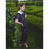 Plataz Designer Trendy Clapping Single Buckle Flowers Hollow Lace Elegant Temperament Intellectual Dress Dress