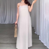 Plataz Women's Summer Slings Square Sleeveless Temperament Stylish Simple Straight Fork Skirt